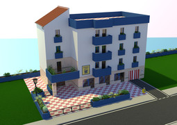 Dibujo 3D Edificio Azul 2