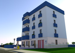 Dibujo 3D Edificio Azul 4