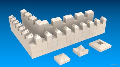Exin Castillos con Blender 3D en JM Web - Dos tipos de líneas de almenas que usan la losa inclinada en esquina