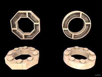 Inventando piezas de Exin Castillos - Comparación entre piezas octogonales de cinco y las circulares ya existentes